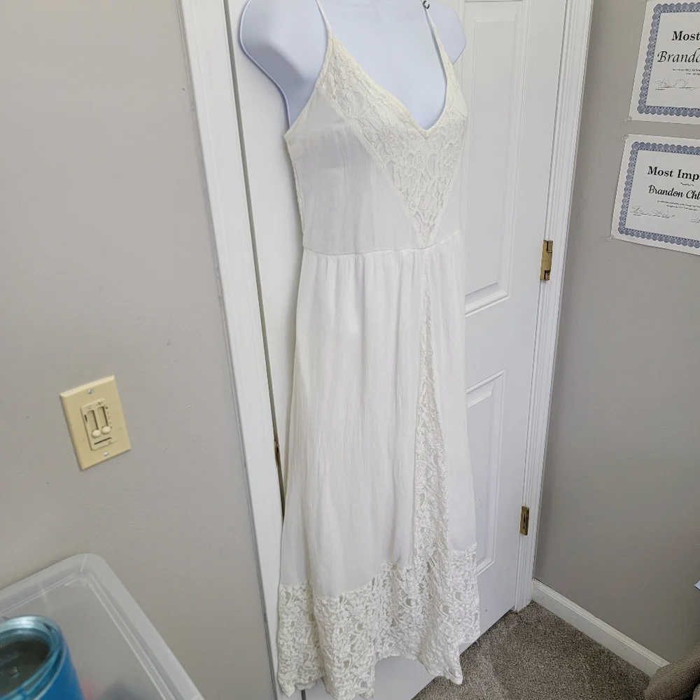 Abercrombie And Fitch White Lace Gauzy Maxi Dress Party Casual Bride Size Medium